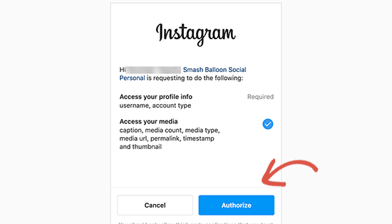 Autorisieren Sie das Instagram-Konto