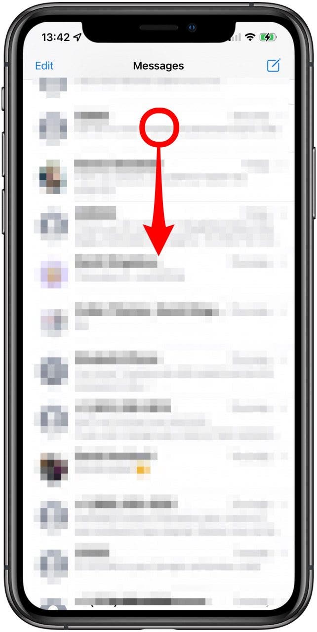 Auf dem Bildschirm nach unten ziehen - iPhone Nachrichten suchen