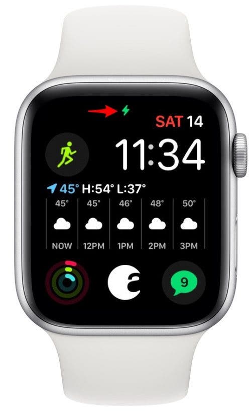 Grünes Blitzsymbol auf der Apple Watch