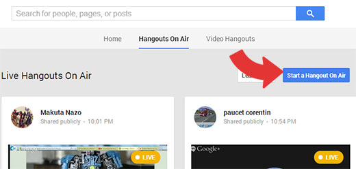 Starten eines Google+ Hangouts On Air 
