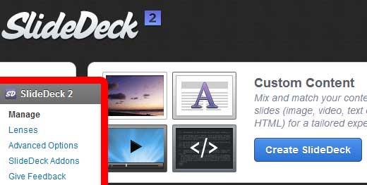 SlideDeck-Verwaltungsbildschirm für benutzerdefiniertes SlideDeck