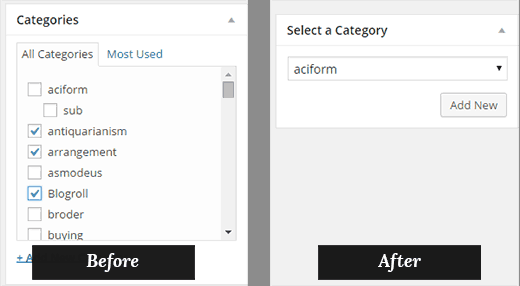 Verbesserte Kategorie-Metabox, mit der Benutzer eine Kategorie pro Beitrag in WordPress auswählen können