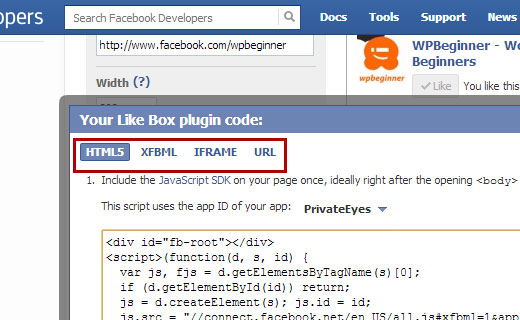 Facebook Like Box ist in mehreren Codeformaten verfügbar