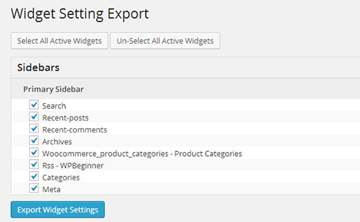 Widget-Einstellungen exportieren
