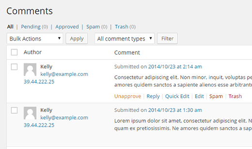 Kommentarbildschirm in WordPress