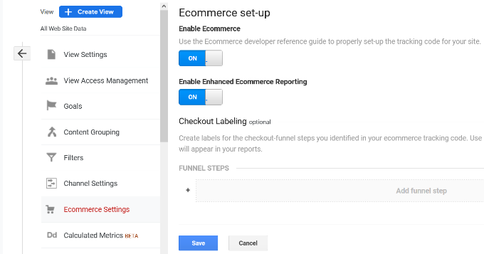 Aktivieren Sie E-Commerce und erweiterte E-Commerce-Berichte