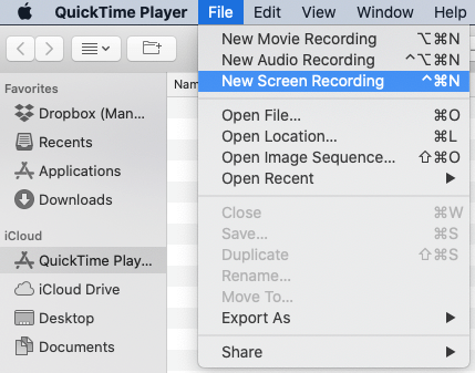 Starten Sie eine neue Quicktime-Bildschirmaufnahme auf dem Mac