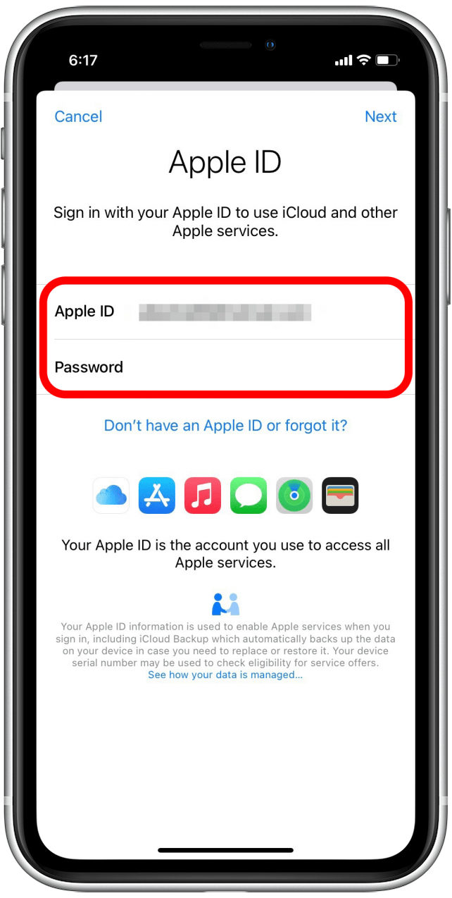 Geben Sie Ihre Apple-ID und Ihr Passwort ein