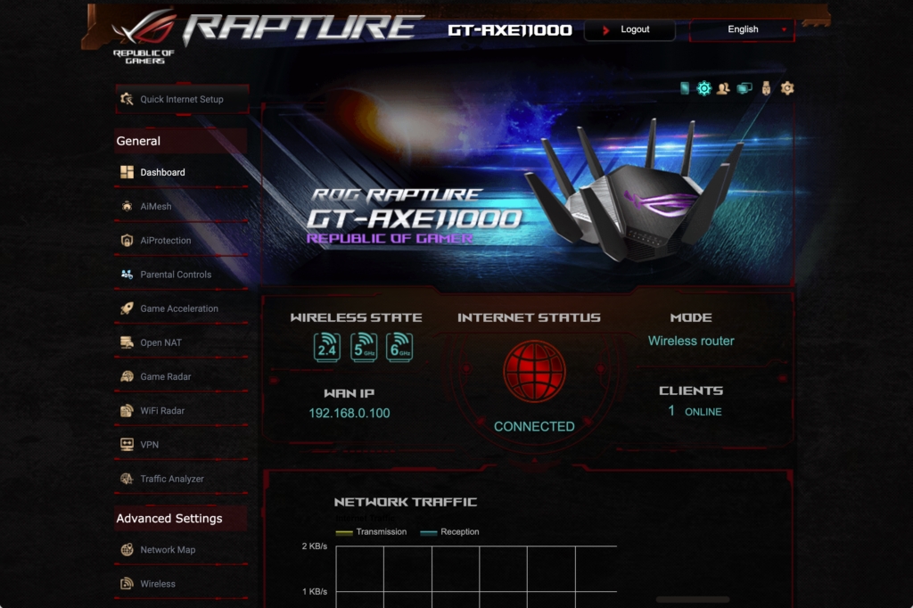 Asus ROG Rapture GT-AXE11000 Weboberfläche