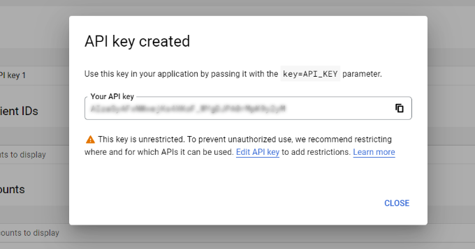 Kopieren Sie den API-Schlüssel