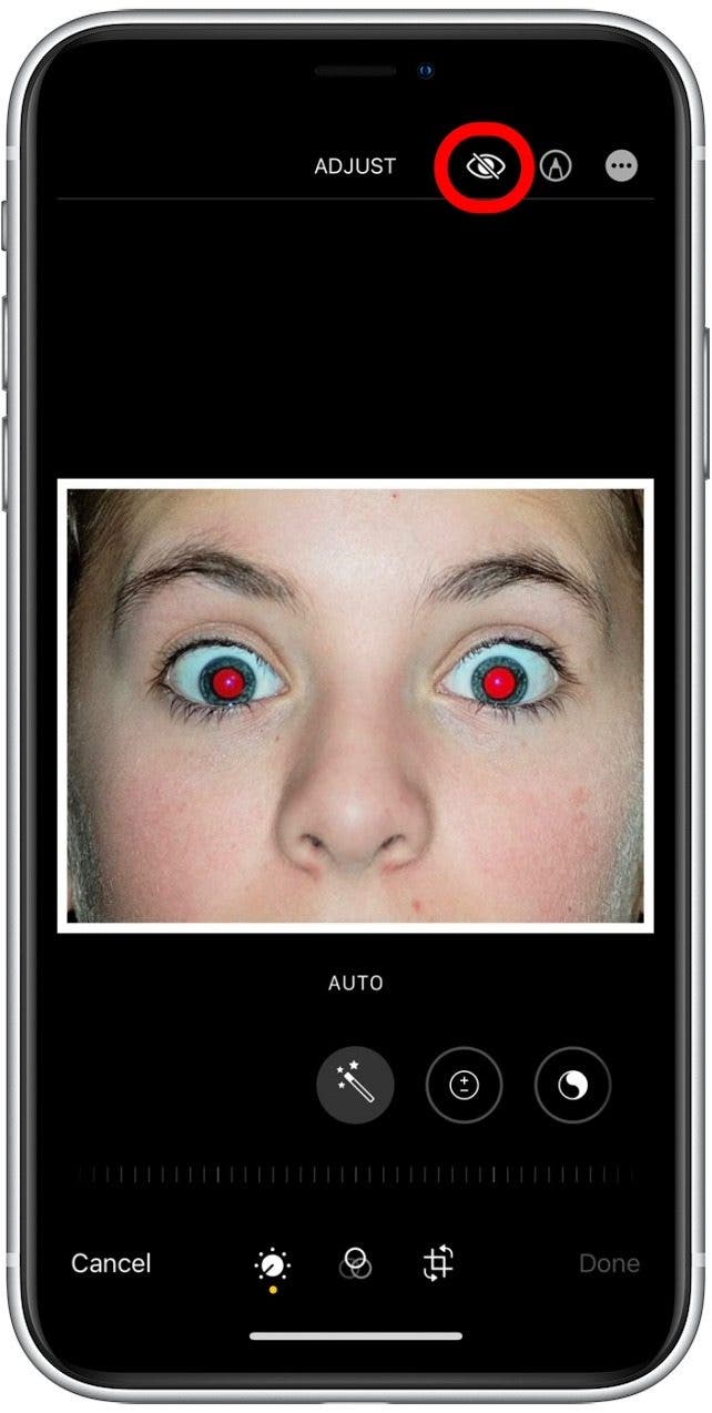 Tippen Sie auf das Rote-Augen-Symbol, um das Foto auf Ihrem iPhone oder iPad zu bearbeiten.