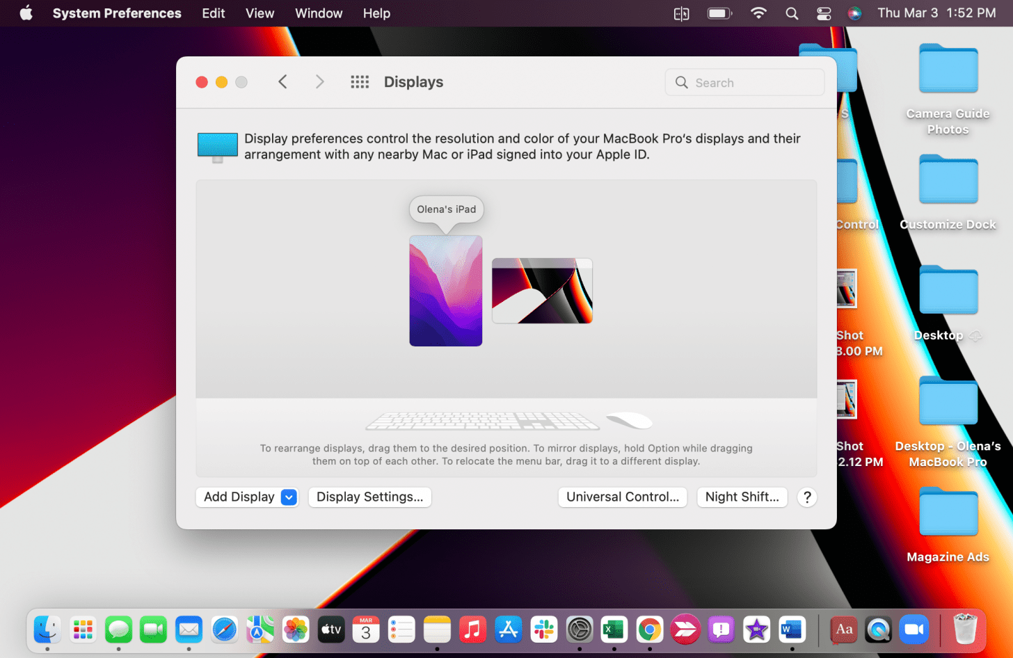 Sie sehen die Displays Ihrer gesteuerten Geräte im Verhältnis zum Display Ihres Macs.