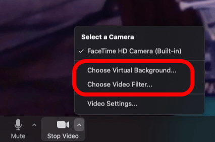 Wählen Sie virtuellen Hintergrund oder Videofilter
