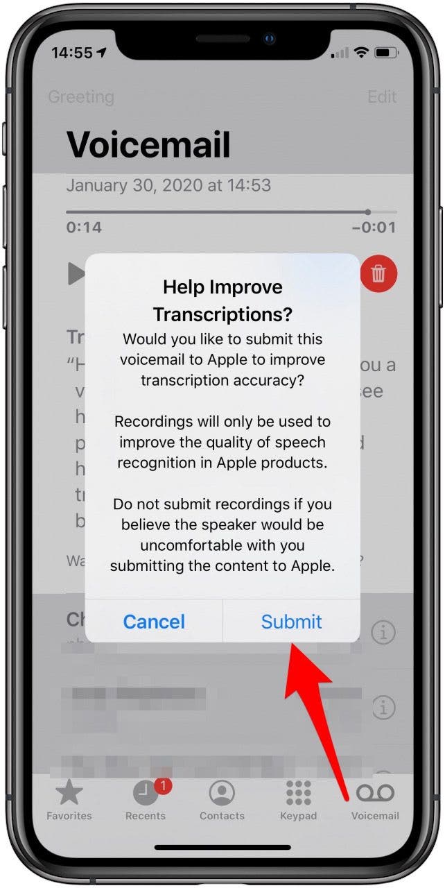 Voicemail-Fehlermeldung an Apple senden