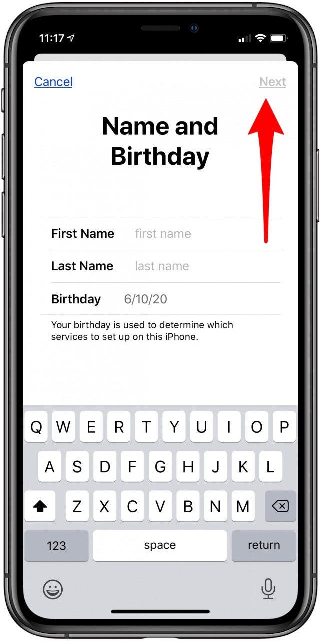 Geben Sie den Namen und den Geburtstag ein, um die Apple-ID zu erstellen