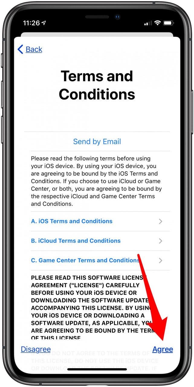 stimme den Apple-ID-Nutzungsbedingungen zu