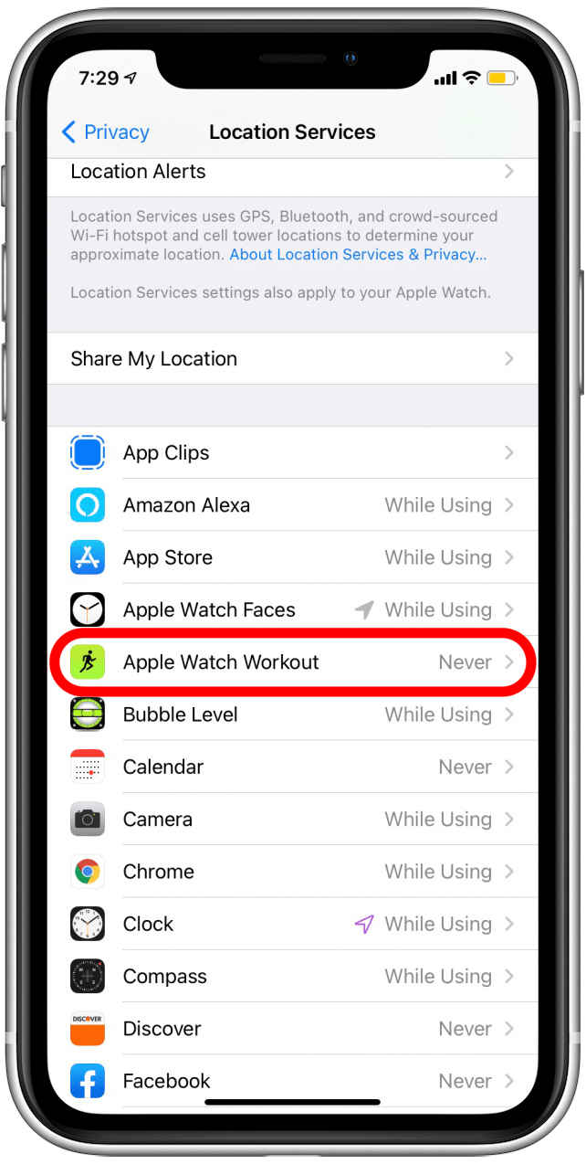 Scrollen Sie nach unten und tippen Sie auf Apple Watch Workouts. 
