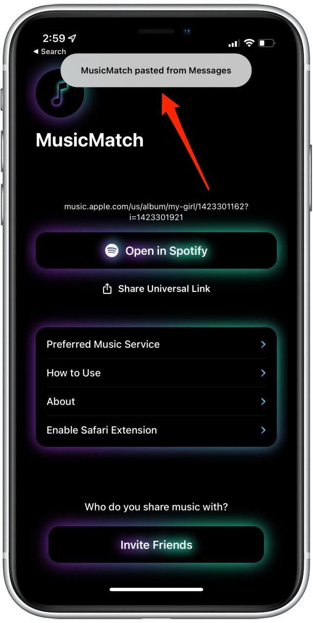 Fügen Sie den Code von Spotify in die MusicMatch-App ein