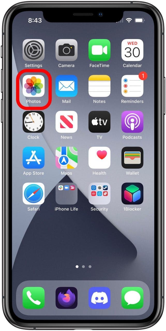 iPhone 13-Startbildschirm mit markierter Foto-App