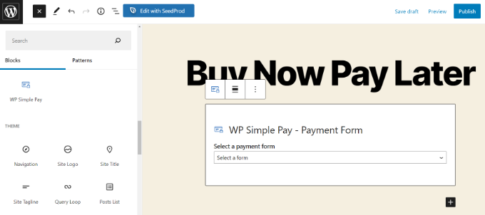 Fügen Sie einen WP Simple Pay-Block hinzu