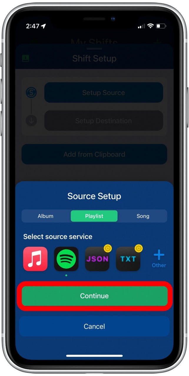Verwenden Sie die SongShift-App, um die Playlist von Spotify zu Apple Music zu migrieren