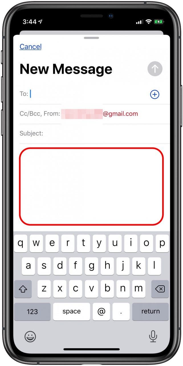 Tippen Sie auf dem iPhone auf das Textfeld in Ihrer E-Mail