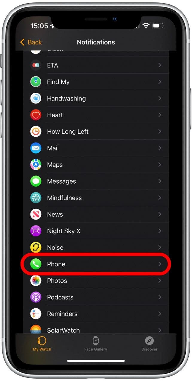 Auswählen von Telefon – Apple Watch vibriert nicht bei Nachrichten