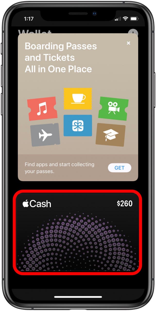 Tippen Sie in der Wallet-App auf Apple Cash