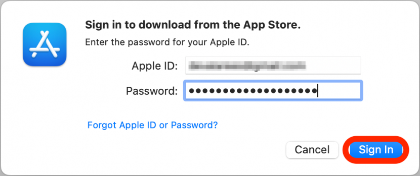Wenn Sie dazu aufgefordert werden, geben Sie Ihre Apple-ID und Ihr Passwort ein, um sich anzumelden.