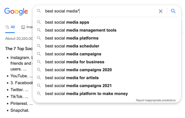 beste Social Media* Platzhalter-Google-Suche