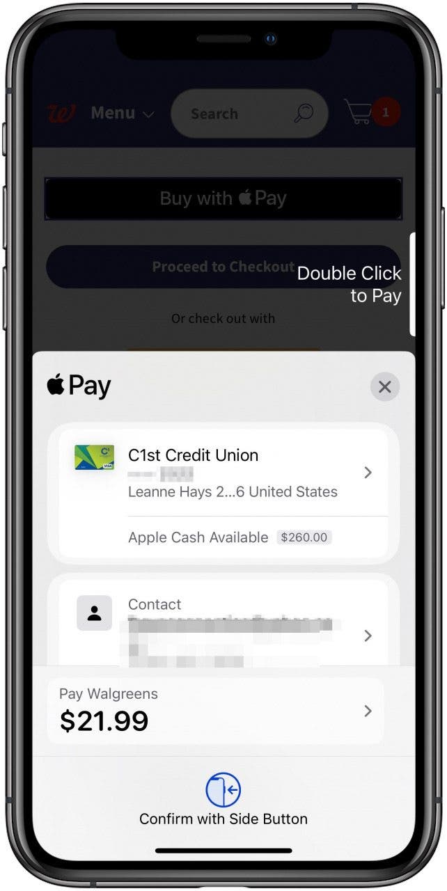 Bestätigen Sie die Walgreens-Zahlung mit Apple Pay