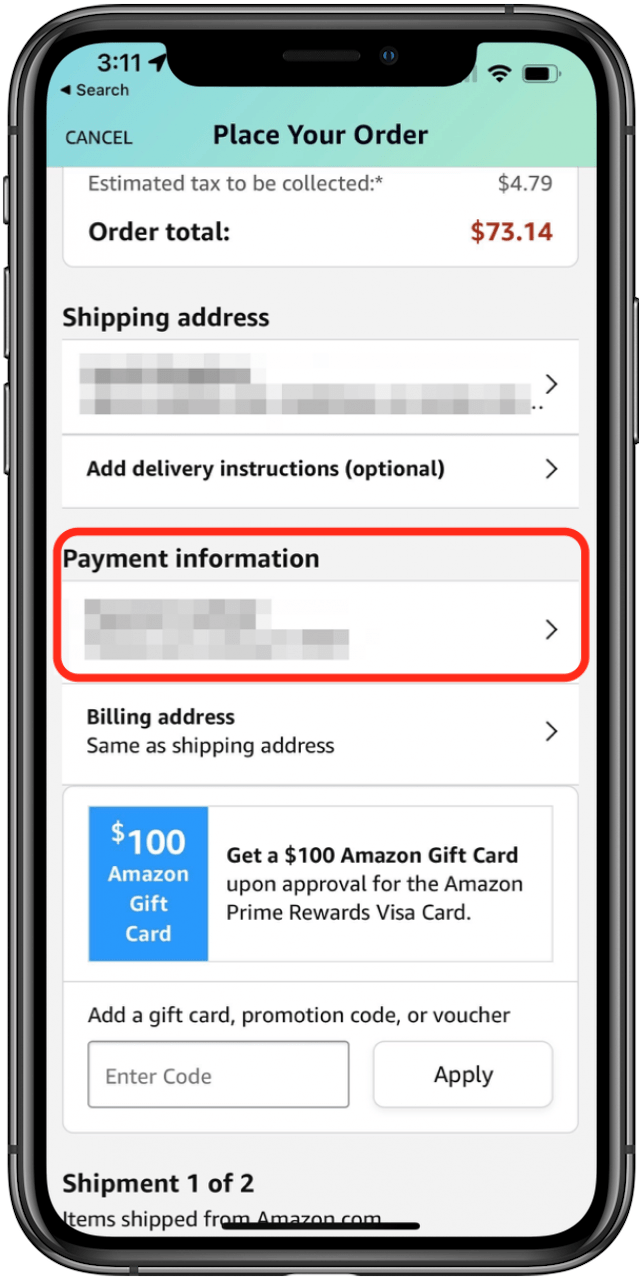 Wählen Sie die Zahlungsmethode Apple Pay für Amazon