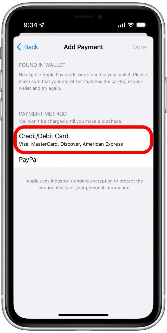 Fügen Sie eine neue Kredit-/Debitkarte hinzu