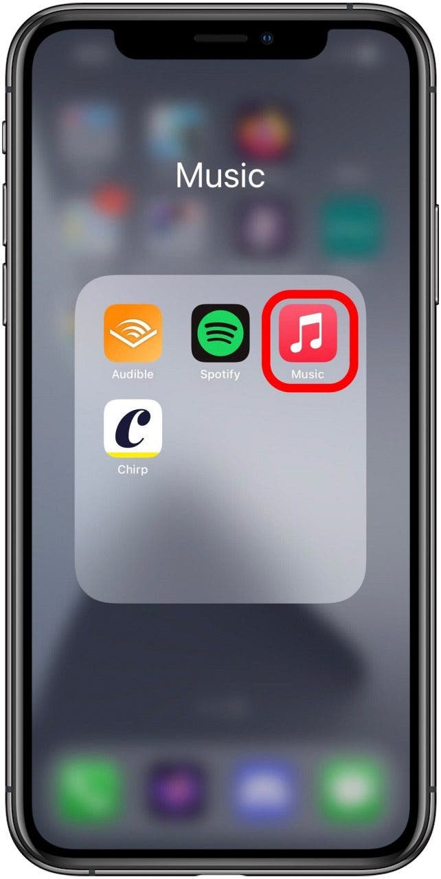 Startbildschirm mit markiertem Musik-App-Symbol.