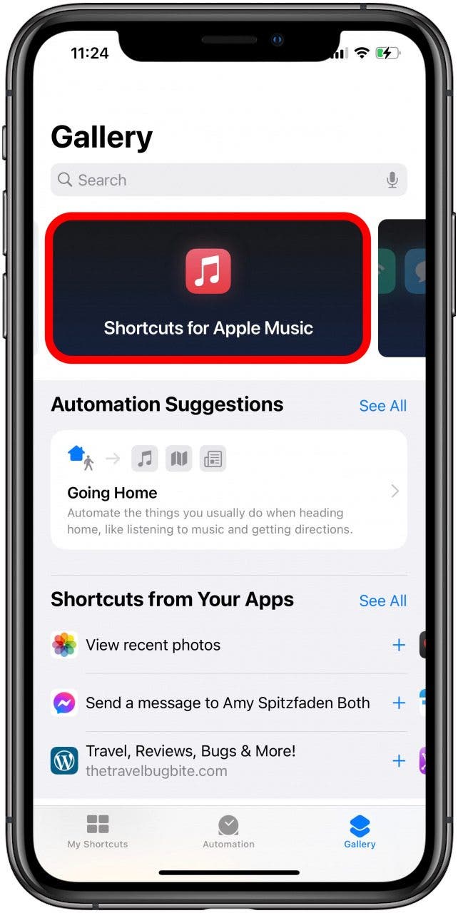 Tippe auf „Kurzbefehle für Apple Music“.