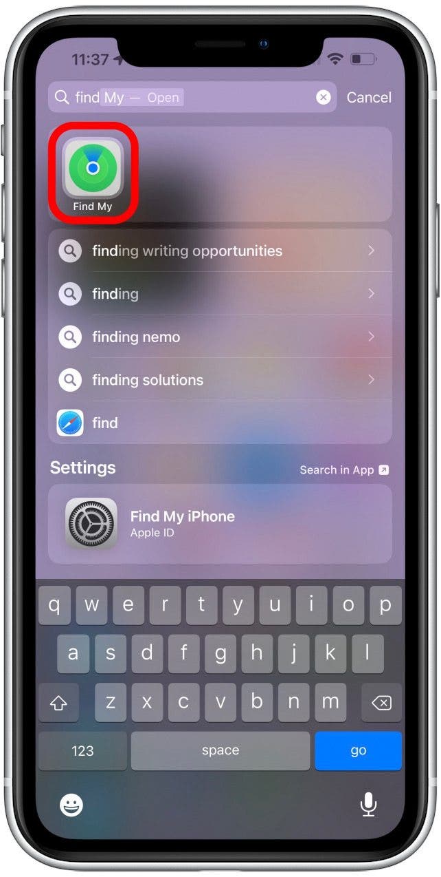 Öffnen Sie auf Ihrem iPhone die FindMy-App.