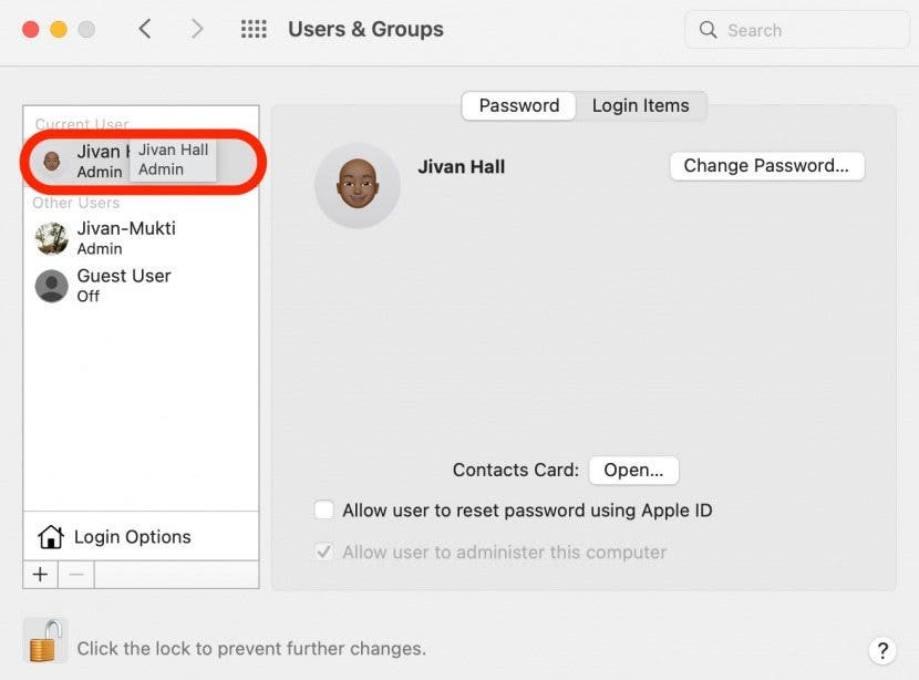 Mac-Passwort ändern Schritt 6 - Wählen Sie Benutzerprofil