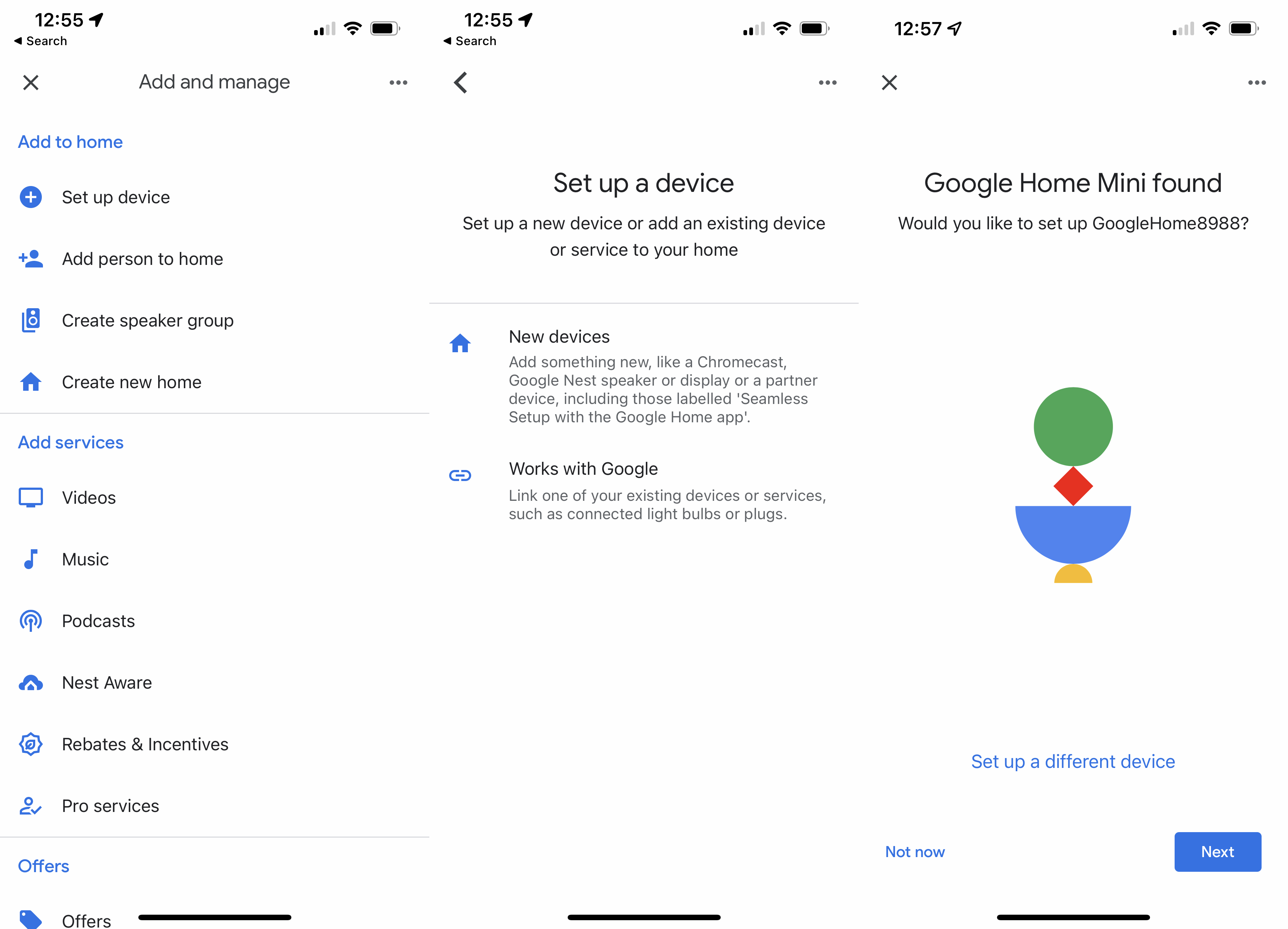 Die Google Home-App findet den Google Home Mini-Lautsprecher