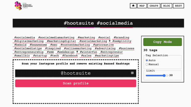 Hashtag-Vorschläge mit #hootsuite und #socialmedia