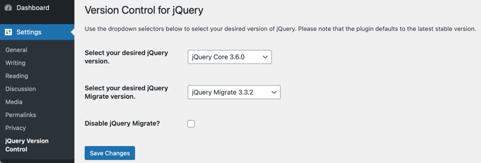 Wählen Sie die Version von jQuery, die Sie ausführen möchten