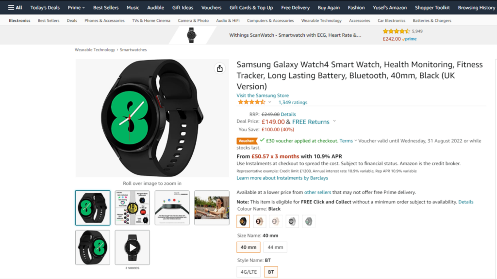 Zusätzlicher Amazon-Rabatt auf die Galaxy Watch 4