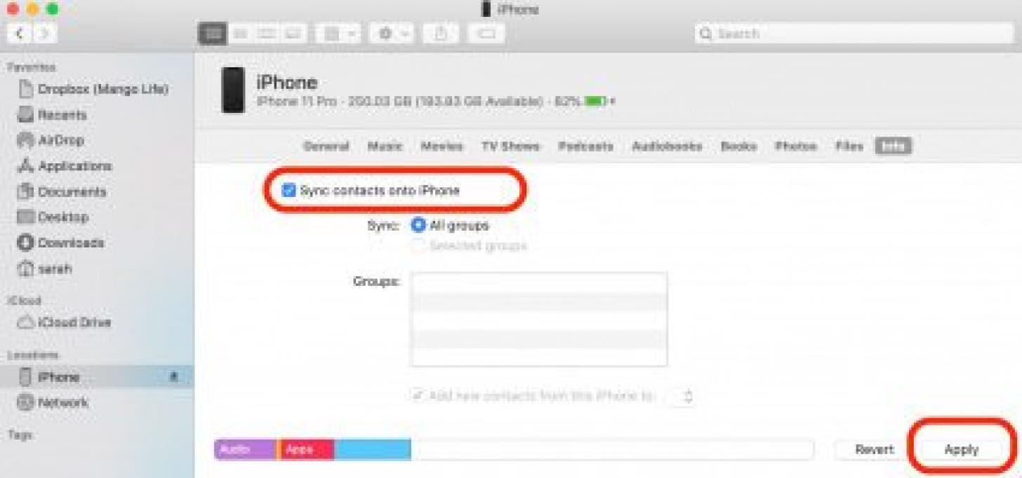 Synchronisieren Sie Kontakte vom iPhone auf den Mac mit einem USB-Kabel