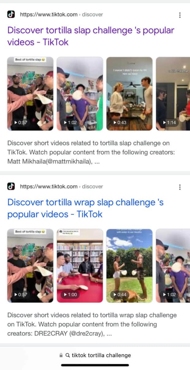 So suchen Sie auf TikTok ohne Konto Tortilla Wrap Challenge Google-Ergebnisse