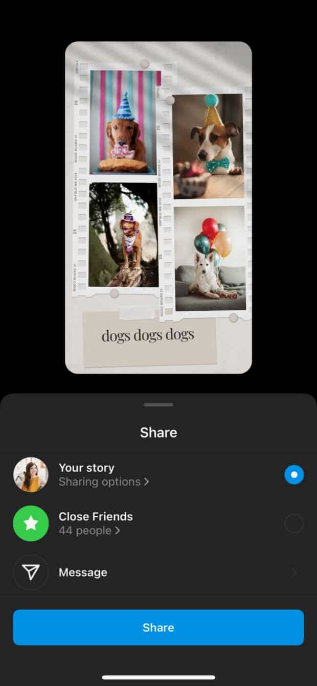 Erstellen Sie eine neue Instagram-Story und wählen Sie ein Collagenbild aus