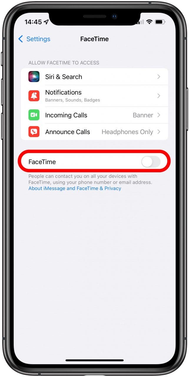 Schalten Sie FaceTime aus - IMessage und FaceTime funktionieren nicht	