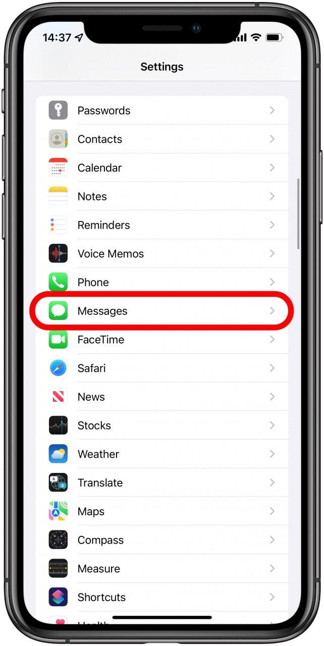 Scrollen Sie nach unten und tippen Sie auf Nachrichten – Warten auf Aktivierung iPhone