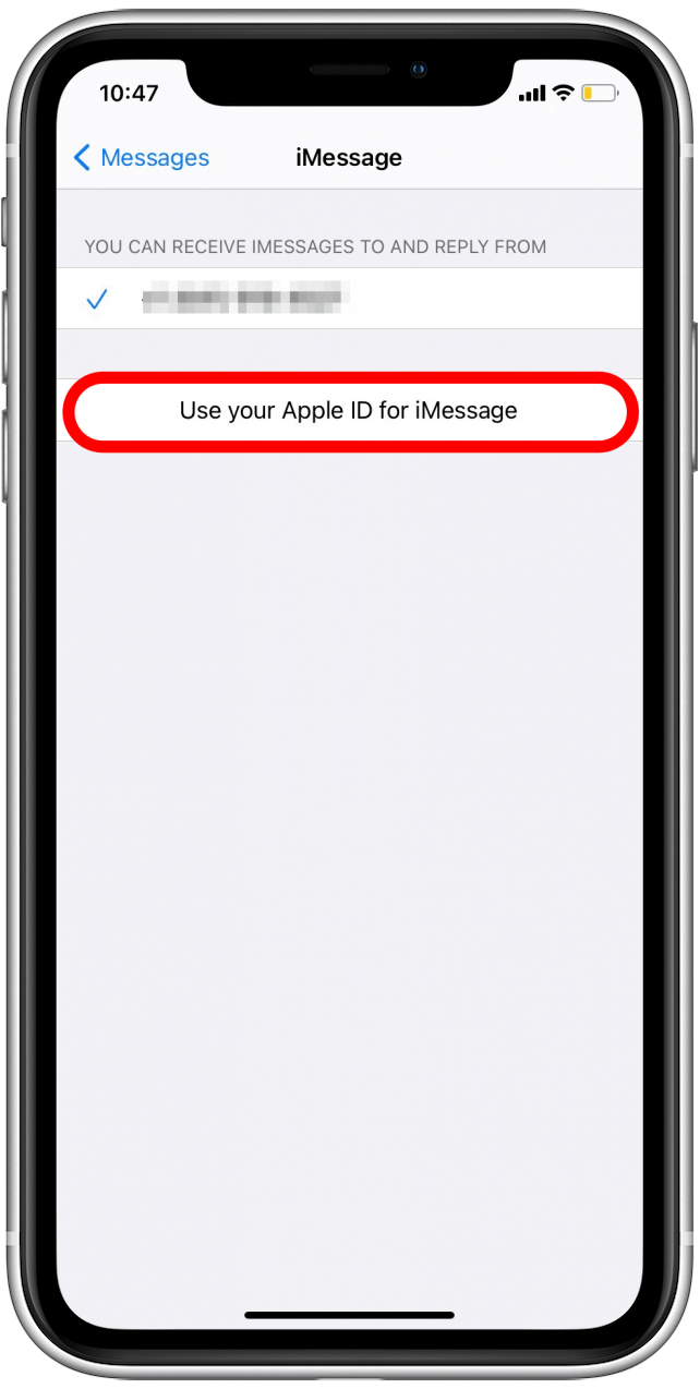 Tippen Sie auf Verwenden Sie Ihre Apple-ID für Nachrichten, um den iMessage-Fehler zu beheben