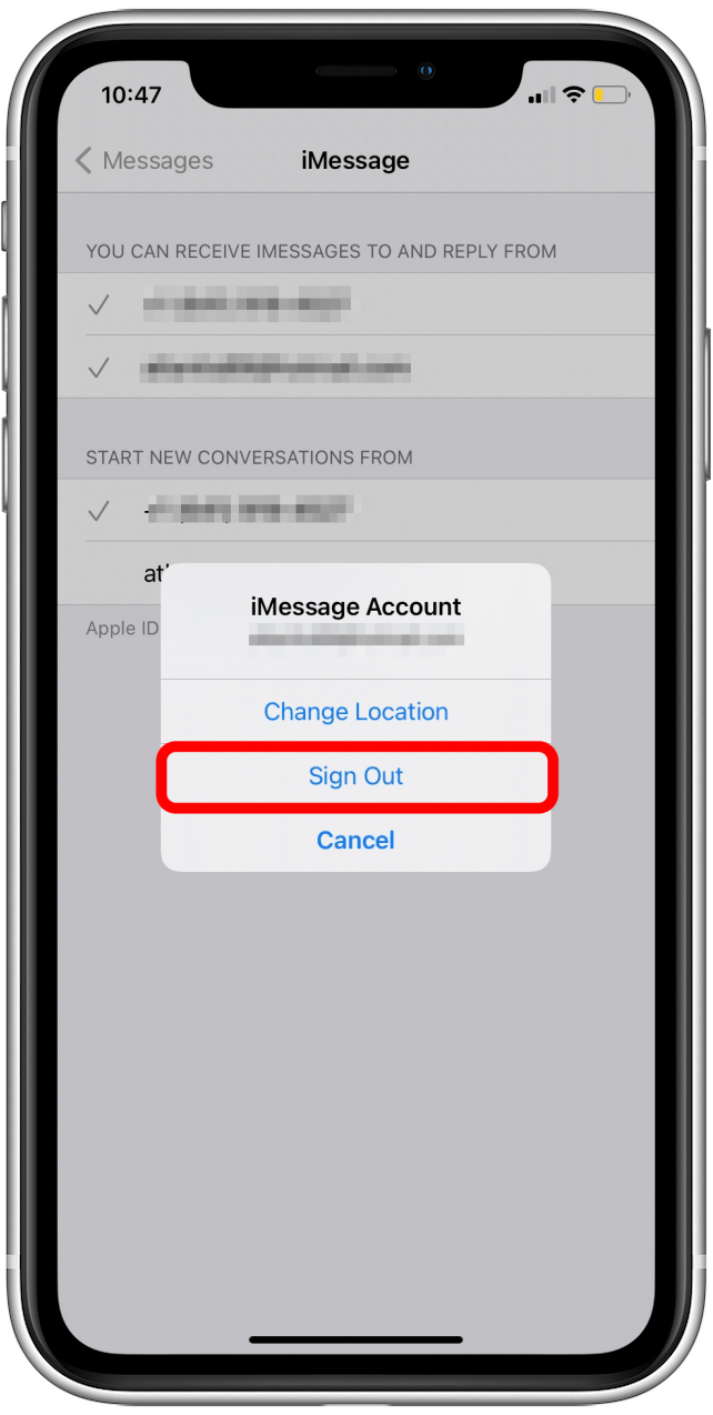 Tippen Sie auf Abmelden, um den Apple-ID- und iMessage-Aktivierungsfehler zurückzusetzen