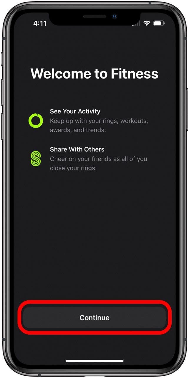 Willkommensbildschirm der Fitness-App mit markierter Schaltfläche „Weiter“.