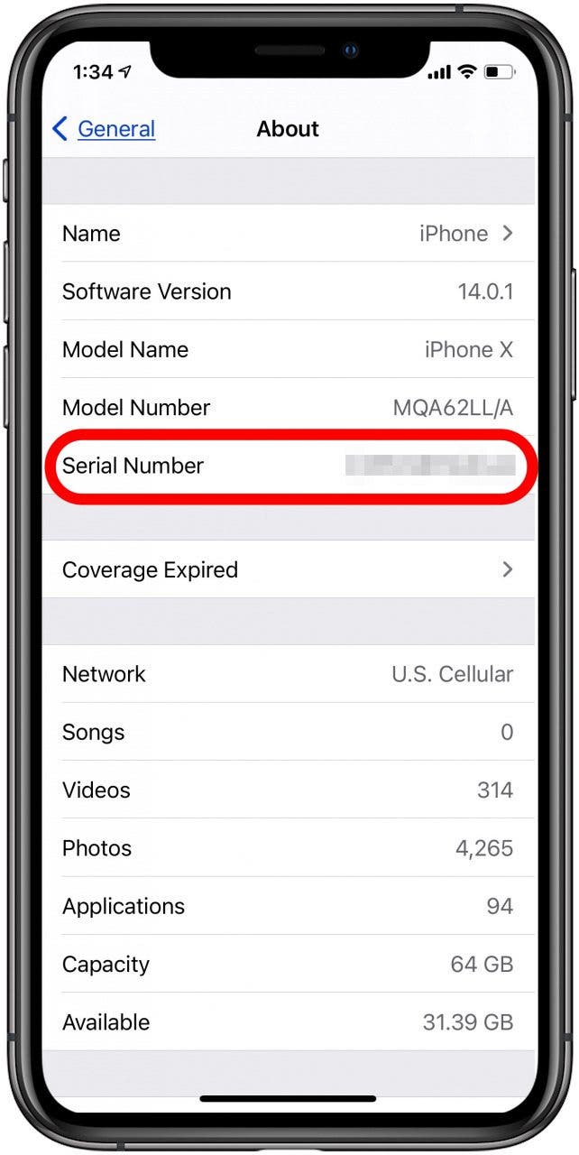 iPhone-Seriennummer in den iPhone-Einstellungen
